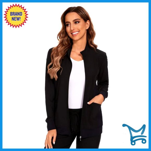 Zip Front Scrub Jacket 4-Way Stretch Professional Slim Fit Medical Wear - Picture 3 of 6